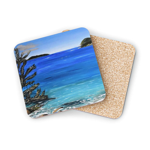 Corkwood underside, glossy finish on top. 1 or 4 pc sets. 9.5 x 9.5cm. Frenchman's Bay, Albany, Western Australia