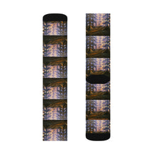 Load image into Gallery viewer, Step out in style with these funky socks! 3 sizes. Ribbed tube, cushioned bottoms, sublimated print by Kerry Sandhu Art
