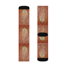 Load image into Gallery viewer, Step out in style with these funky socks! 3 sizes. Ribbed tube, cushioned bottoms, sublimated print by Kerry Sandhu Art
