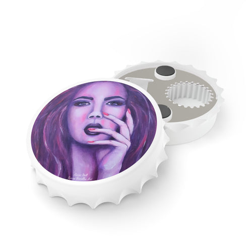 Plastic exterior w/ metallic bottom, magnetic back, 2 different opening mechanisms, matte finish. Art by Kerry Sandhu Art