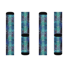 Load image into Gallery viewer, Step out in style with these funky socks! 3 sizes. Ribbed tube, cushioned bottoms, sublimated print by Kerry Sandhu Art
