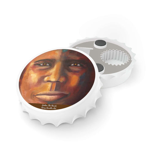 Plastic exterior w/ metallic bottom, magnetic back, 2 different opening mechanisms, matte finish. Art by Kerry Sandhu Art
