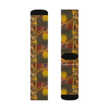 Load image into Gallery viewer, Step out in style with these funky socks! 3 sizes. Ribbed tube, cushioned bottoms, sublimated print by Kerry Sandhu Art
