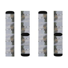 Load image into Gallery viewer, Step out in style with these funky socks! 3 sizes. Ribbed tube, cushioned bottoms, sublimated print by Kerry Sandhu Art
