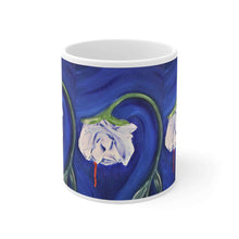 Load image into Gallery viewer, 11oz BPA, lead-free, microwave/dishwasher safe, white ceramic, vivid colours. Many original artworks by Kerry Sandhu Art

