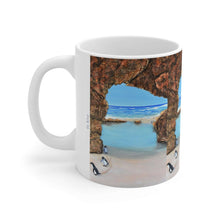 Load image into Gallery viewer, 11oz BPA, lead-free, microwave/dishwasher safe, white ceramic, vivid colours. Many original artworks by Kerry Sandhu Art
