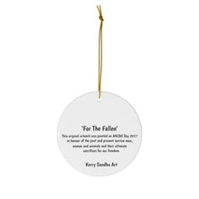 Load image into Gallery viewer, Original artwork front, description on back. Thick high-quality porcelain. 7cm diameter. Comes w/ ribbon by Kerry Sandhu Art
