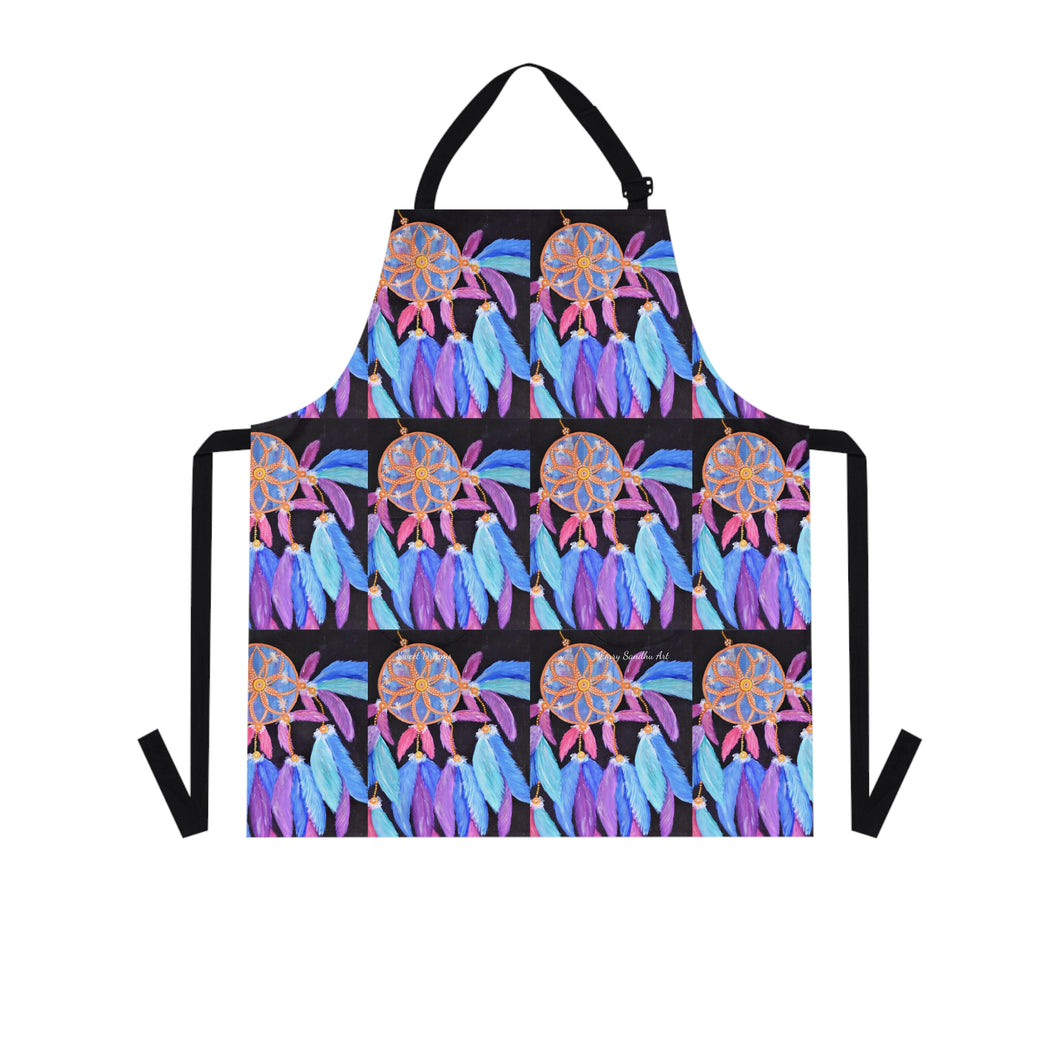 Apron - lightweight, silky finish 100% polyester, two front pockets. Many original artwork designs by Kerry Sandhu Art