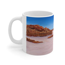 Load image into Gallery viewer, 11oz BPA, lead-free, microwave/dishwasher safe, white ceramic, vivid colours. Many original artworks by Kerry Sandhu Art

