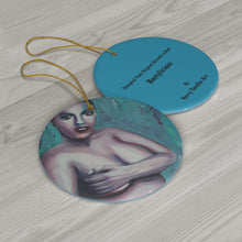 Load image into Gallery viewer, Original artwork front, description on back. Thick high-quality porcelain. 7cm diameter. Comes w/ ribbon by Kerry Sandhu Art
