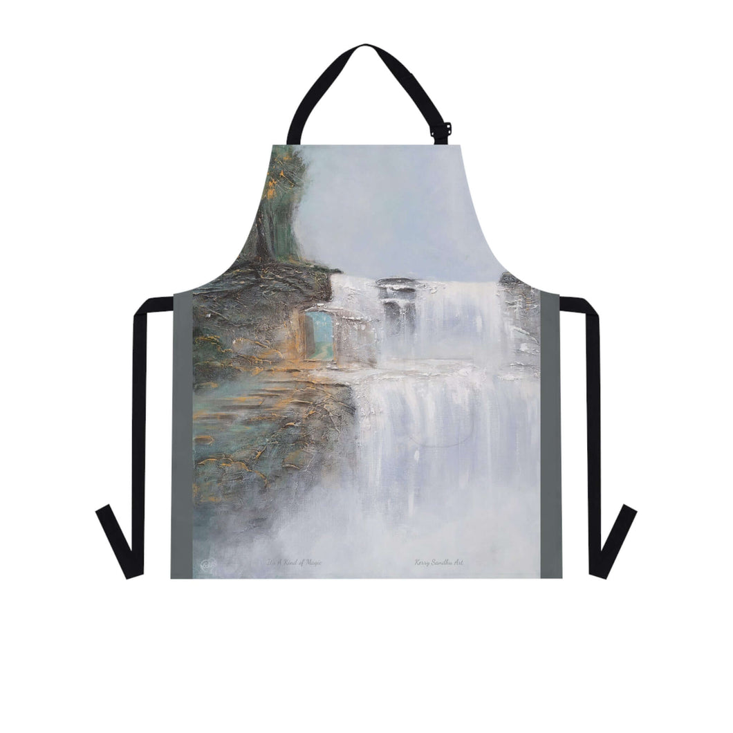 Apron - lightweight, silky finish 100% polyester, two front pockets. Many original artwork designs by Kerry Sandhu Art