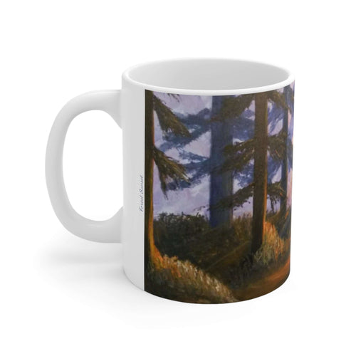 11oz BPA, lead-free, microwave/dishwasher safe, white ceramic, vivid colours. Many original artworks by Kerry Sandhu Art
