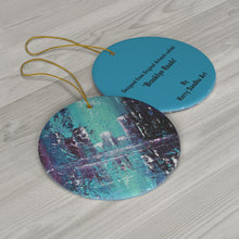 Load image into Gallery viewer, Original artwork front, description on back. Thick high-quality porcelain. 7cm diameter. Comes w/ ribbon by Kerry Sandhu Art
