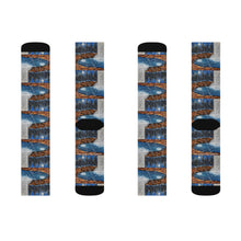 Load image into Gallery viewer, Step out in style with these funky socks! 3 sizes. Ribbed tube, cushioned bottoms, sublimated print by Kerry Sandhu Art

