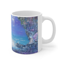 Load image into Gallery viewer, 11oz BPA, lead-free, microwave/dishwasher safe, white ceramic, vivid colours. Many original artworks by Kerry Sandhu Art

