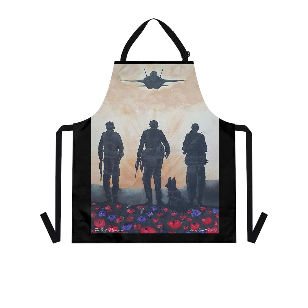 Apron - lightweight, silky finish 100% polyester, two front pockets. Many original artwork designs by Kerry Sandhu Art