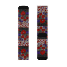 Load image into Gallery viewer, Step out in style with these funky socks! 3 sizes. Ribbed tube, cushioned bottoms, sublimated print by Kerry Sandhu Art
