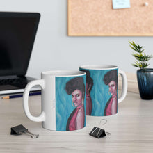 Load image into Gallery viewer, 11oz BPA, lead-free, microwave/dishwasher safe, white ceramic, vivid colours. Many original artworks by Kerry Sandhu Art
