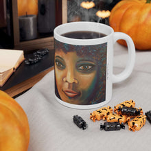 Load image into Gallery viewer, 11oz BPA, lead-free, microwave/dishwasher safe, white ceramic, vivid colours. Many original artworks by Kerry Sandhu Art
