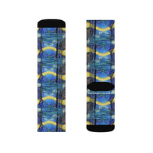 Load image into Gallery viewer, Step out in style with these funky socks! 3 sizes. Ribbed tube, cushioned bottoms, sublimated print by Kerry Sandhu Art
