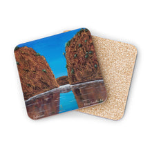Load image into Gallery viewer, Corkwood underside, glossy finish on top. 1 or 4 pc sets. 9.5 x 9.5cm. Horizontal Falls, Kimberley Region, Western Australia.
