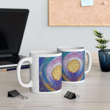 Load image into Gallery viewer, 11oz BPA, lead-free, microwave/dishwasher safe, white ceramic, vivid colours. Many original artworks by Kerry Sandhu Art

