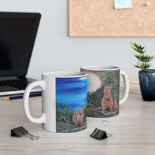 Load image into Gallery viewer, 11oz BPA, lead-free, microwave/dishwasher safe, white ceramic, vivid colours. Many original artworks by Kerry Sandhu Art
