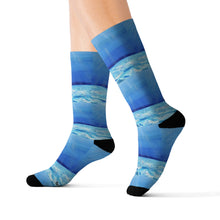 Load image into Gallery viewer, Step out in style with these funky socks! 3 sizes. Ribbed tube, cushioned bottoms, sublimated print by Kerry Sandhu Art
