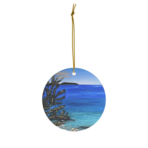 Original artwork front, description on back. Thick high-quality porcelain. 7cm diameter. Comes w/ ribbon by Kerry Sandhu Art