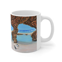 Load image into Gallery viewer, 11oz BPA, lead-free, microwave/dishwasher safe, white ceramic, vivid colours. Many original artworks by Kerry Sandhu Art
