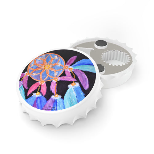 Plastic exterior w/ metallic bottom, magnetic back, 2 different opening mechanisms, matte finish. Art by Kerry Sandhu Art