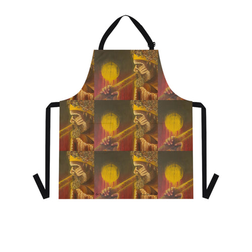 Apron - lightweight, silky finish 100% polyester, two front pockets. Many original artwork designs by Kerry Sandhu Art