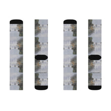 Load image into Gallery viewer, Step out in style with these funky socks! 3 sizes. Ribbed tube, cushioned bottoms, sublimated print by Kerry Sandhu Art
