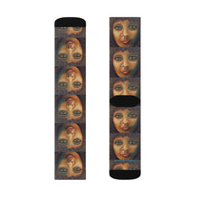 Load image into Gallery viewer, Step out in style with these funky socks! 3 sizes. Ribbed tube, cushioned bottoms, sublimated print by Kerry Sandhu Art
