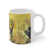 Load image into Gallery viewer, 11oz BPA, lead-free, microwave/dishwasher safe, white ceramic, vivid colours. Many original artworks by Kerry Sandhu Art
