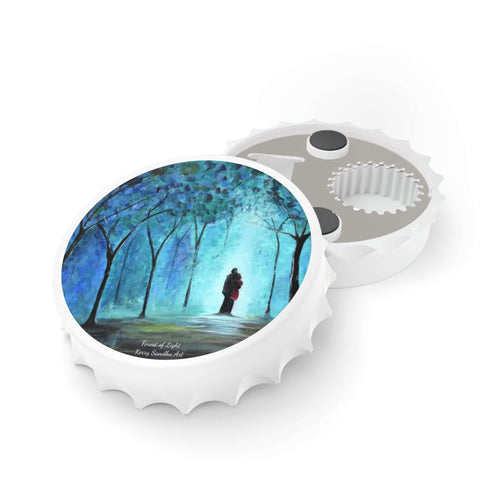 Plastic exterior w/ metallic bottom, magnetic back, 2 different opening mechanisms, matte finish. Art by Kerry Sandhu Art