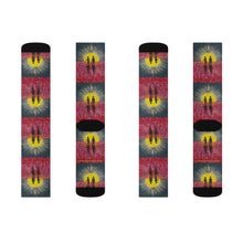 Load image into Gallery viewer, Step out in style with these funky socks! 3 sizes. Ribbed tube, cushioned bottoms, sublimated print by Kerry Sandhu Art

