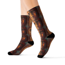 Load image into Gallery viewer, Step out in style with these funky socks! 3 sizes. Ribbed tube, cushioned bottoms, sublimated print by Kerry Sandhu Art
