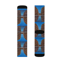 Load image into Gallery viewer, Step out in style with these funky socks! 3 sizes. Ribbed tube, cushioned bottoms, sublimated print by Kerry Sandhu Art
