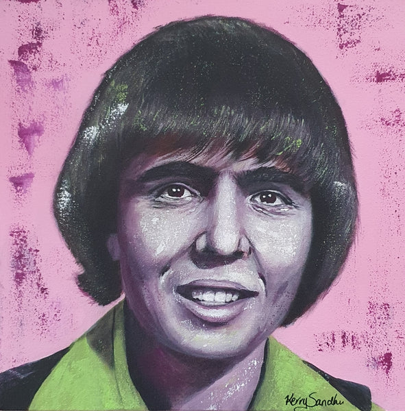 Expressive acrylic portrait of a human figure with short hair against a textured pink background
