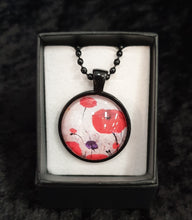 Load image into Gallery viewer, For The Fallen - 25mm BLACK PENDANT &amp; NECKLACE - Designed from original ANZAC Day artwork - red poppies
