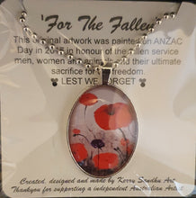Load image into Gallery viewer, 22 x 30mm Oval Pendant/Chain - Original painting of red poppies with an abstract background
