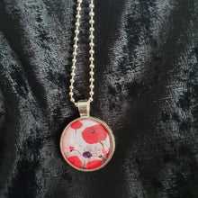 Load image into Gallery viewer, 25mm Silver Pendant &amp; Chain - Original painting of red poppies with an abstract background
