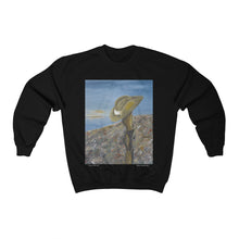 Load image into Gallery viewer, Original painting of a Digger&#39;s slouch hat resting on a gun with an ANZAC inspired Crest on the front of a heavy blend sweatshirt available in various colours

