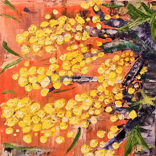 Original painting of part of a golden wattle tree by Kerry Sandhu Art