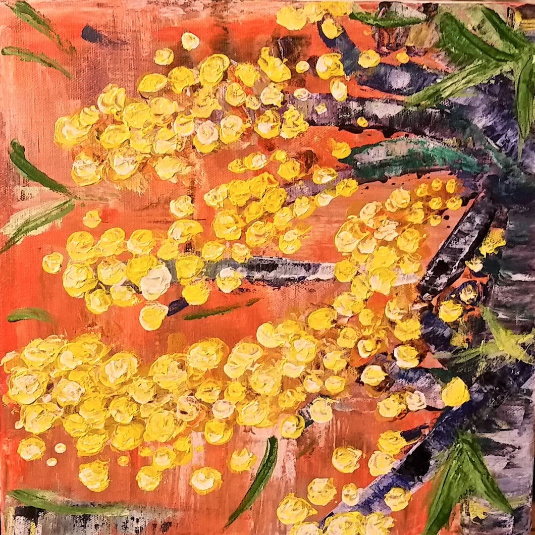 Original painting of part of a golden wattle tree