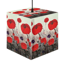 Load image into Gallery viewer, Original painting of red poppies with an abstract background on a lightweight cube lamp
