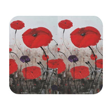 Load image into Gallery viewer, Original painting of red poppies with an abstract background on a rubber backed mouse pad
