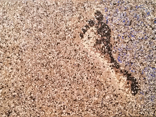 Original mixed media artwork of a footprint in the sand by Kerry Sandhu Art