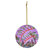 Load image into Gallery viewer, Original artwork front, description on back. Thick high-quality porcelain. 7cm diameter. Comes w/ ribbon by Kerry Sandhu Art
